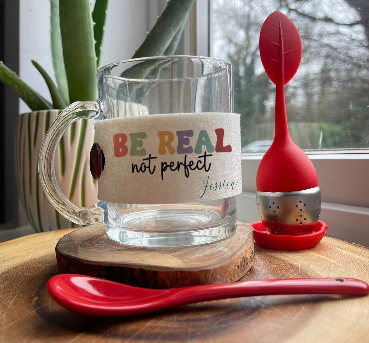 'Be Real' Glass Tea Mug Gift Set With Infuser