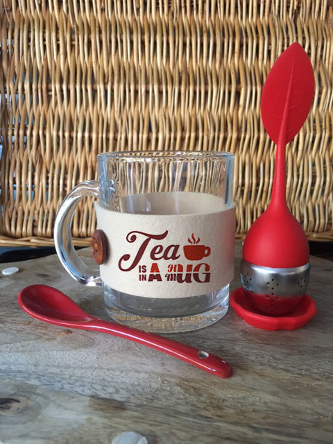 'Hug in a Mug' Personalised Glass Tea Mug Gift Set With Infuser