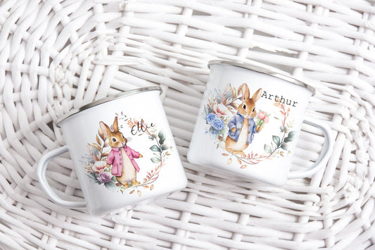 Rabbit Floral Wreath Personalised Mug With Coaster