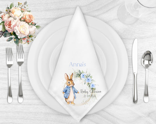 Personalised Blue Rabbit Baby Shower Napkin Set