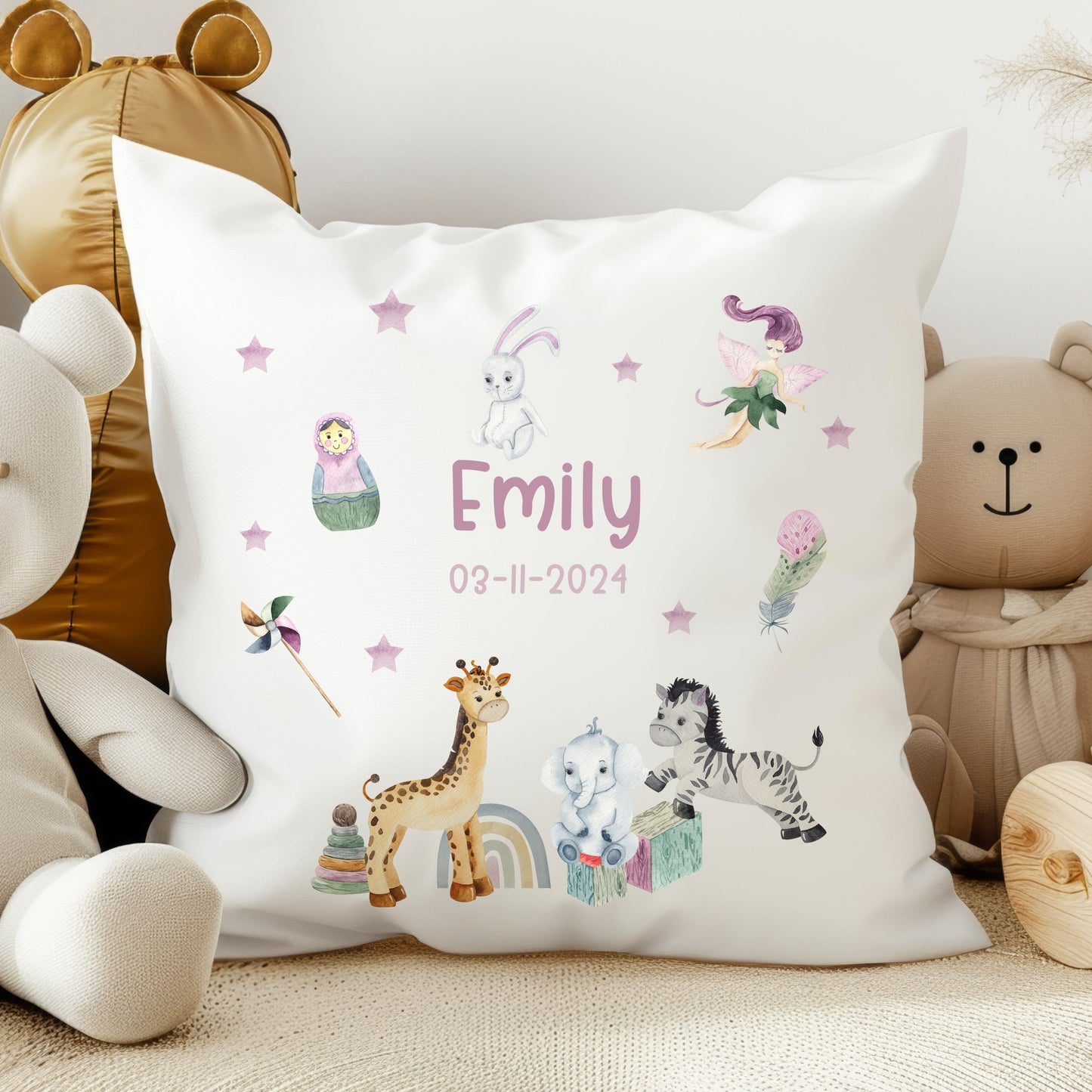 Personalised Pink Nursery Toys Design  Soft Nursery Cushion