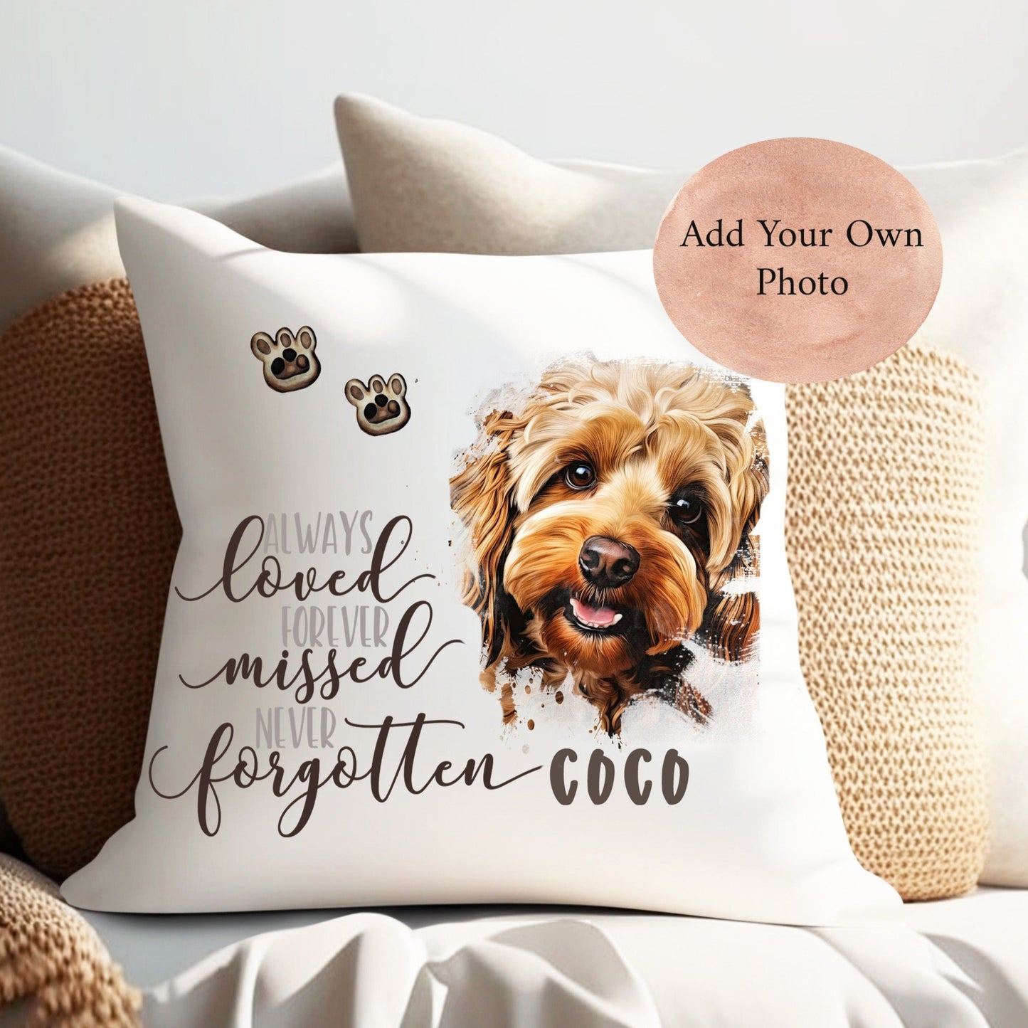 Personalised Portrait Print Dog Lovers Memory  Cushion