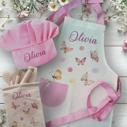 Cute Butterflies - Personalised Kids Linen Baking Set