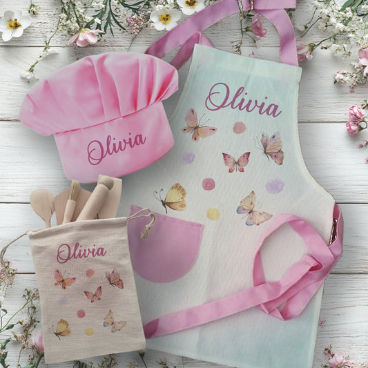 Cute Butterflies - Personalised Kids Linen Baking Set