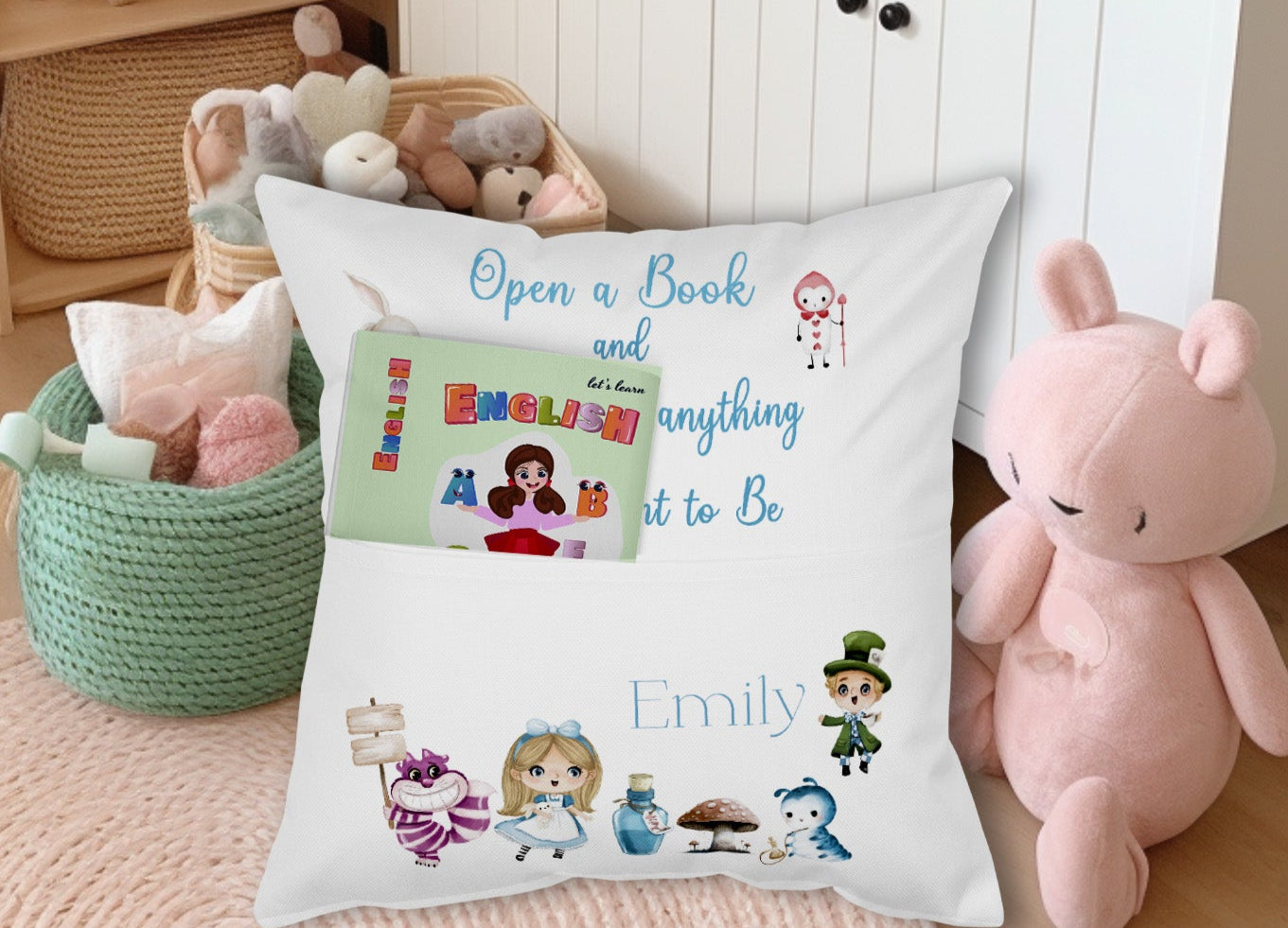 Alice in Wonderland Personalised Nursery Pocket Cushion