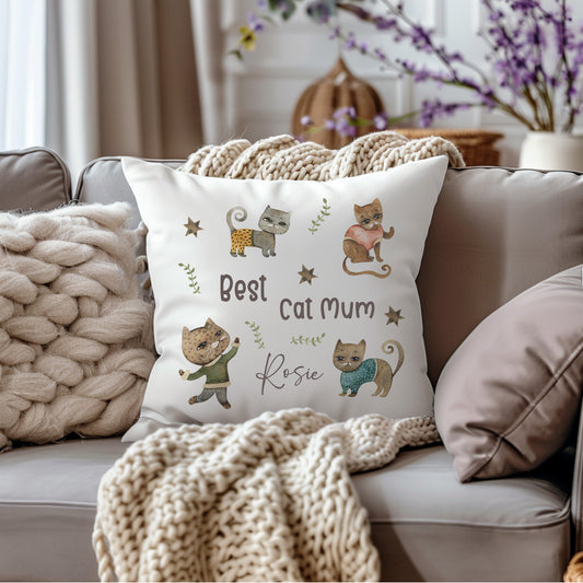 Best cat Mum Personalised Cat Lovers Funny Cushion