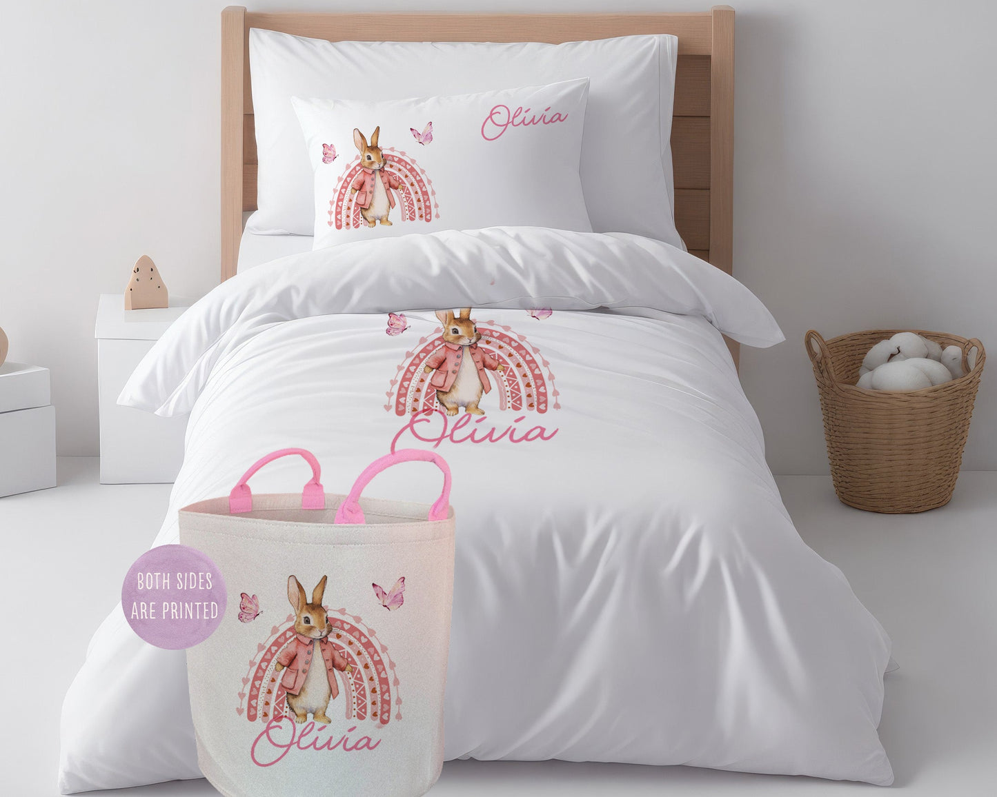Pink Bunny Rainbow - Personalised Duvet Cover Set