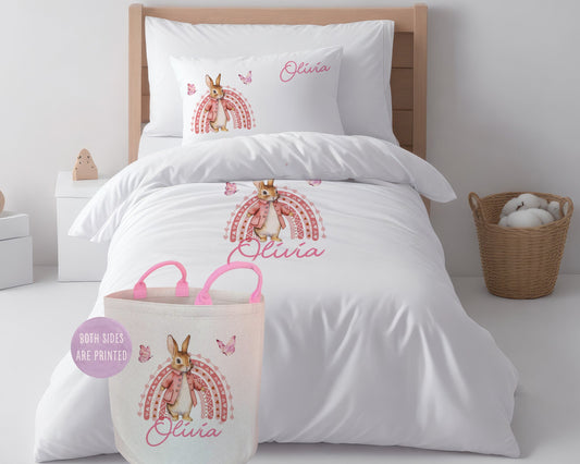 Pink Bunny Rainbow - Personalised Duvet Cover Set