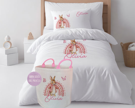 Pink Bunny Rainbow - Personalised Duvet Cover Set