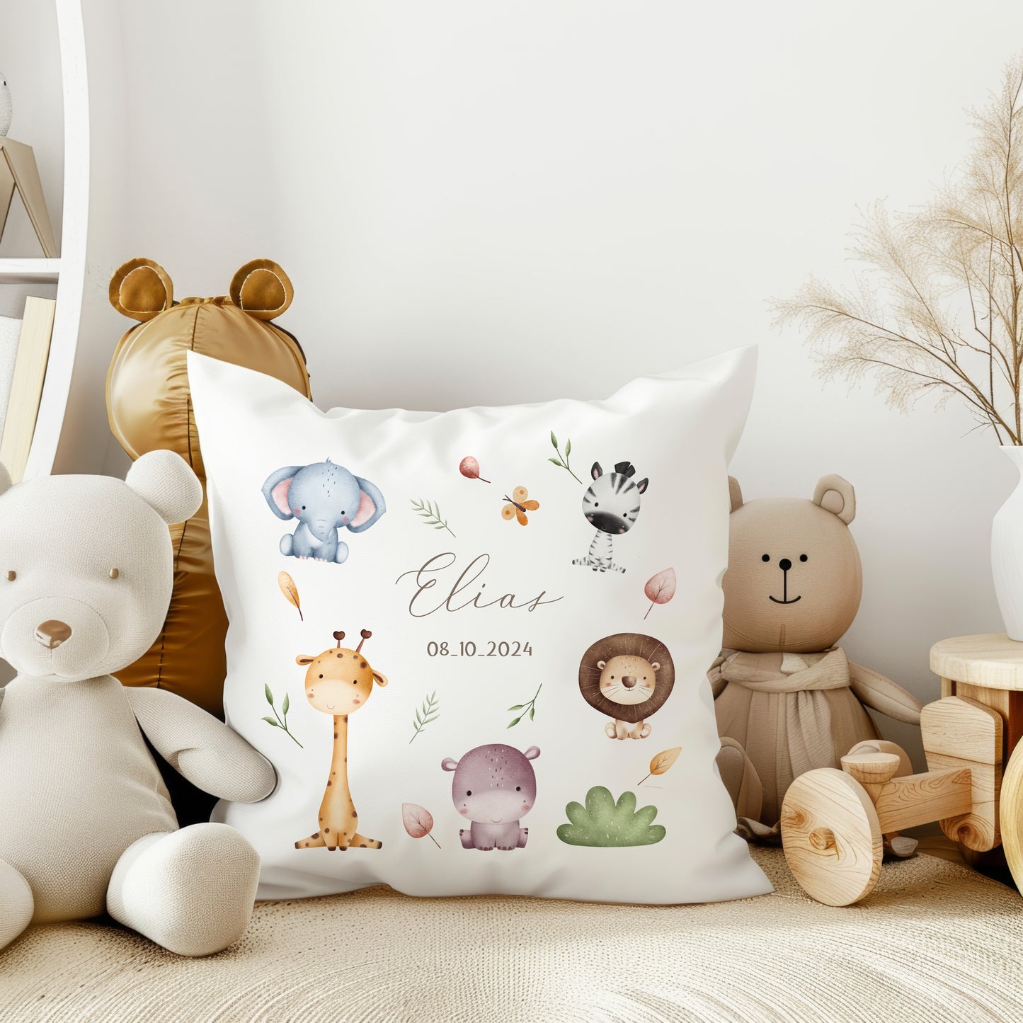 Personalised Quality Safari Print Soft Nursery Cushion