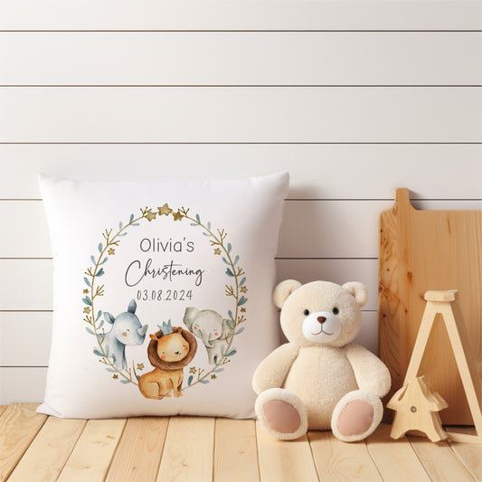 Safari in Wreath Design Christening Baptism Gift Cushion