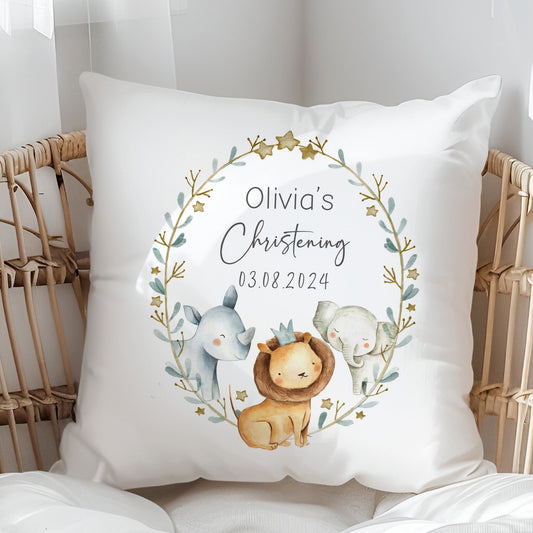 Safari in Wreath Design Christening Baptism Gift Cushion