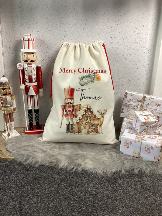 Nutcracker Christmas Scene Santa Sack