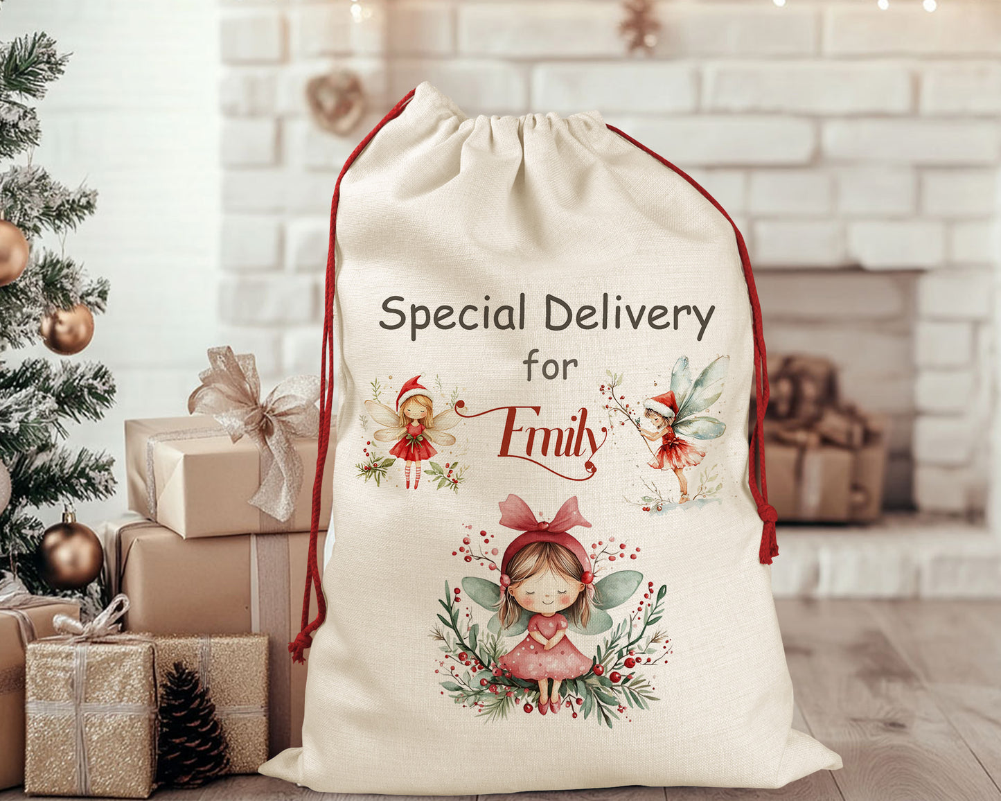 Personalised Special Delivery Fairy Festive Santa Bag