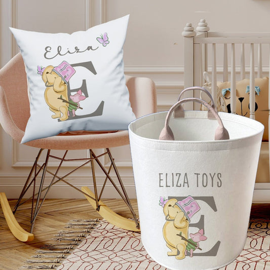 Personalised Kids Pooh Bear Large Toy basket Gift Set