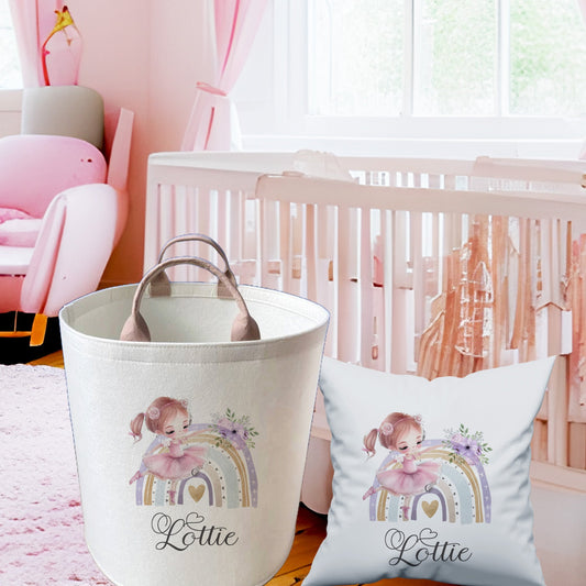 Personalised Ballerina Design Large Toy basket Gift Set With Cushion