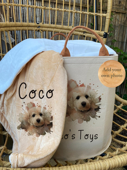 Personalised Own Photo Dog Blanket with Toy Bag