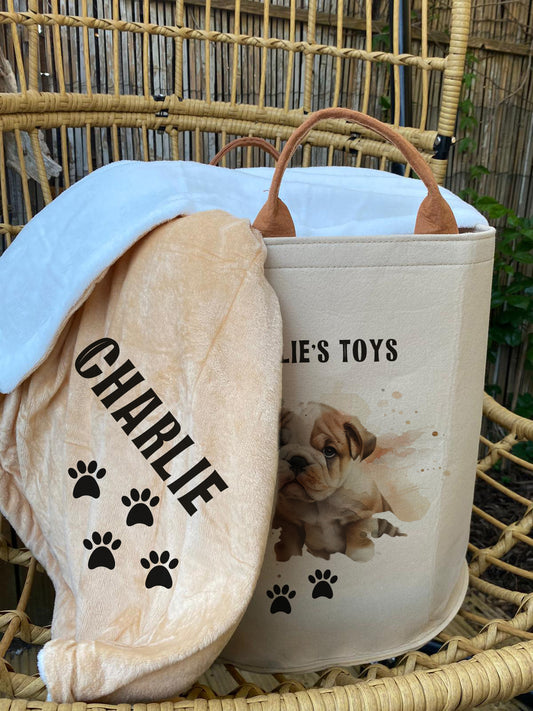 Personalised Own Photo Dog Blanket with Toy Bag Basket