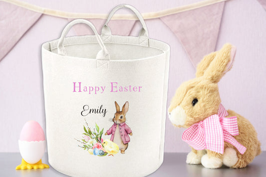 Personalised Pink Rabbit Easter Felt Basket