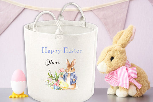 Blue Bunny Personalised Easter Felt Basket