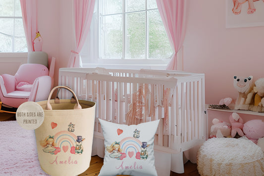 Personalised Alice in Wonderland Large Toy basket Gift Set With Cushion