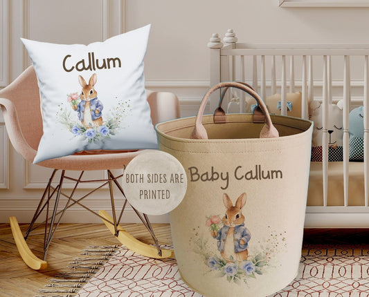 Personalised Blue Bunny Print Kid Toy Basket Storage