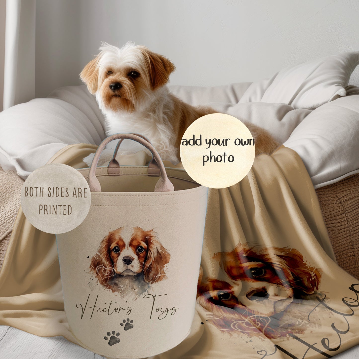 Photo Personalised Dog Toy Basket Matching Large Blanket