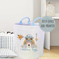 Personalised Boohoo Print Large Toy basket with blue handles  Gift Set With Cushion