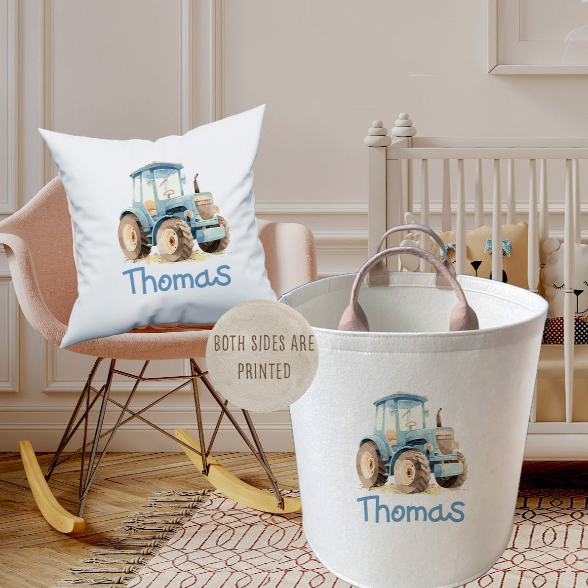 Tractor Farmer Boy - Personalised Duvet Cover Set with Toy basket