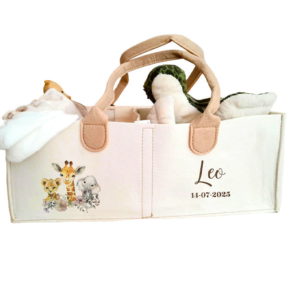 Safari Animals Baby Nappy Caddy Organiser - Personalised