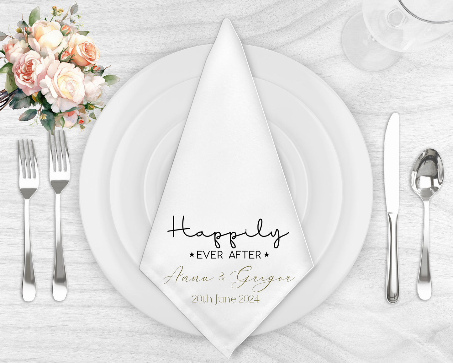 Happily Ever After Elegant  Personalised Wedding Napkin Set