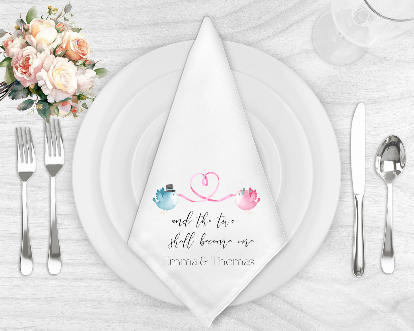 Mr and Mrs Elegant Cute Bird Wedding Napkin Set