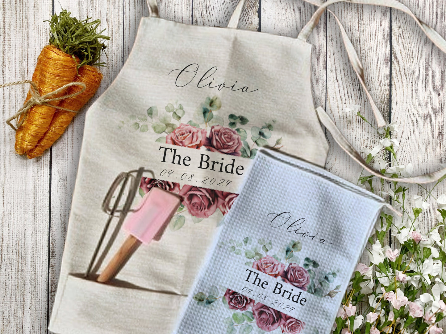 Personalised 'The Bride' Gift Linen Apron Gift Set