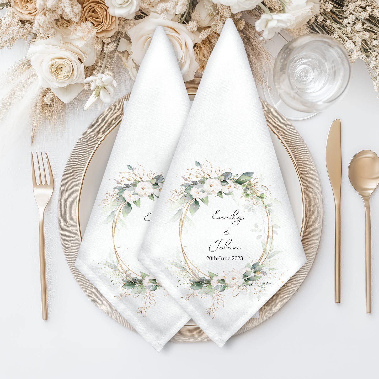 Personalised Floral Eucalyptus Design Wedding Napkin Set