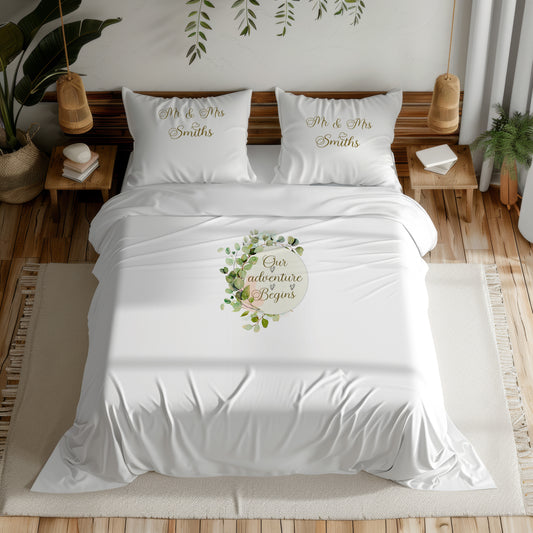Customised Greenery Wedding Couple - Personalised Duvet Cover Set