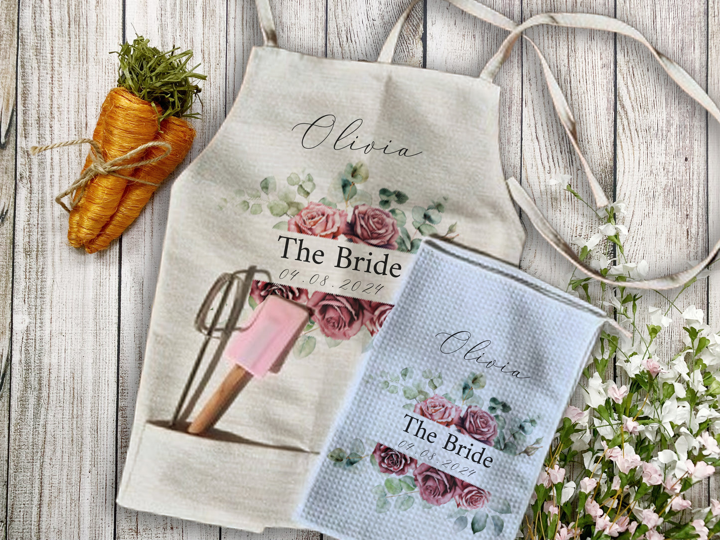 Personalised 'The Bride' Gift Linen Apron Gift Set