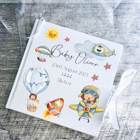 Personalised Aviation Theme Milestone Baby Blanket Gift Set