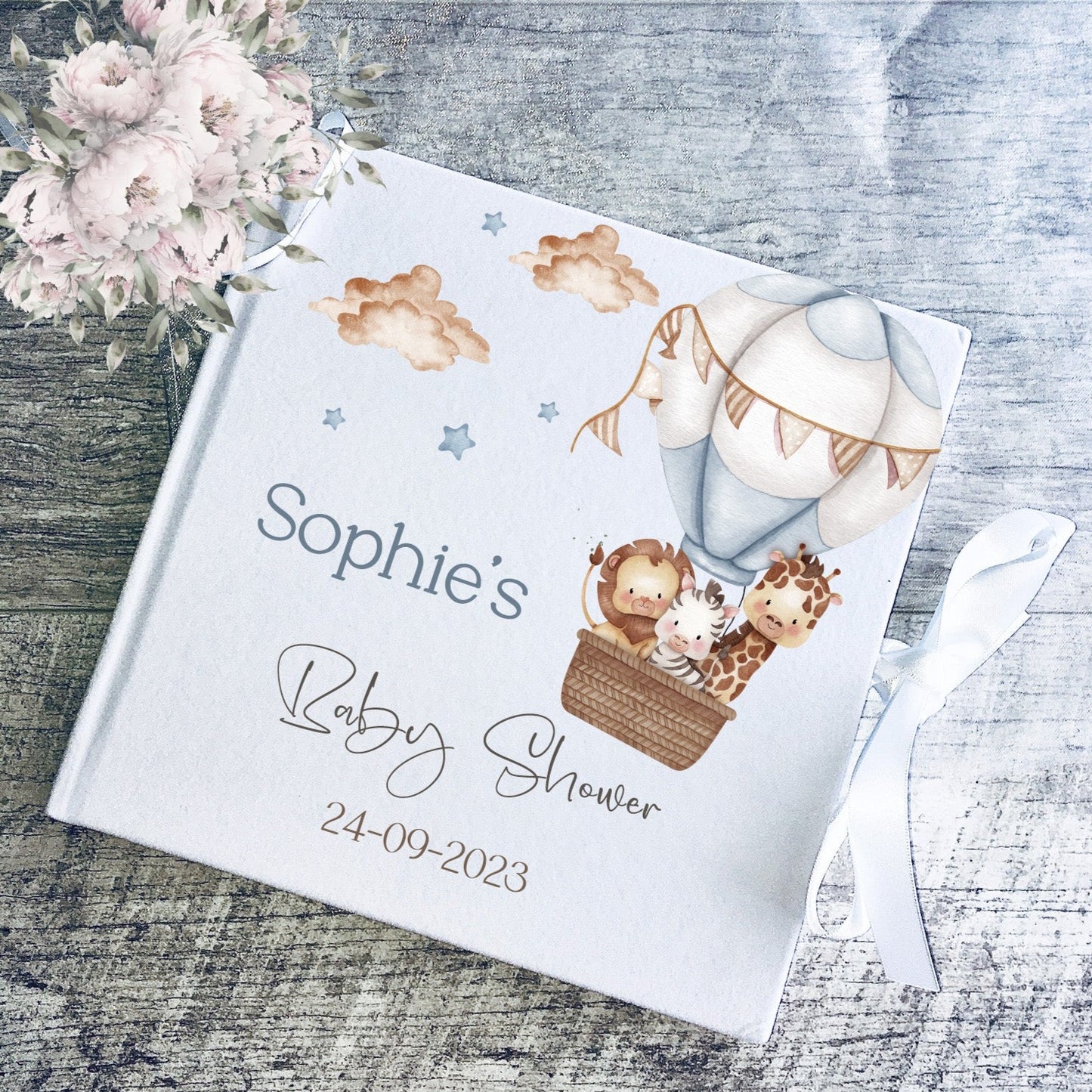 Safari Animals in Hot Air Balloon Baby Shower Welcome Sign