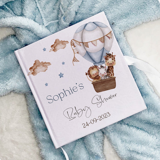 Safari Animals Theme Baby Shower Guestbook with Ribbon