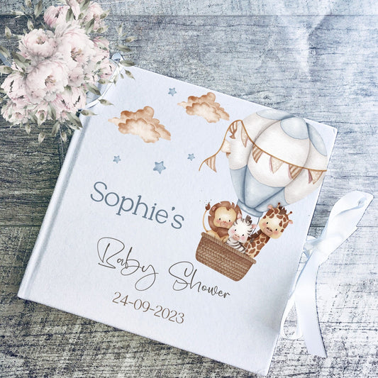 Safari Animals Theme Baby Shower Guestbook with Ribbon