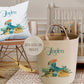 Personalised Dinosaur Print Large Toy basket Gift Set With Cushion