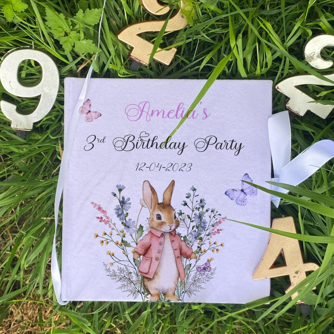 Pink Rabbit Design Birthday Memory Book with Ribbon