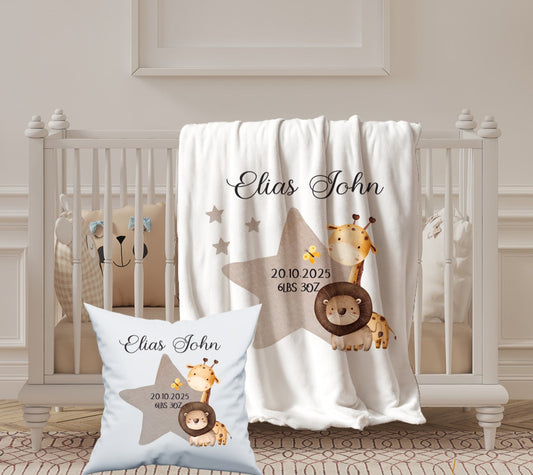 Customised Floral Safari Animals Comforter Baby Blanket Cushion Set