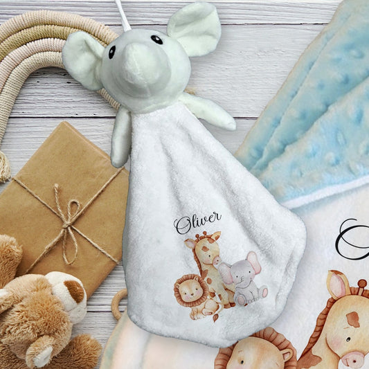 Personalised Safari Baby Blanket Comforter Toy Set