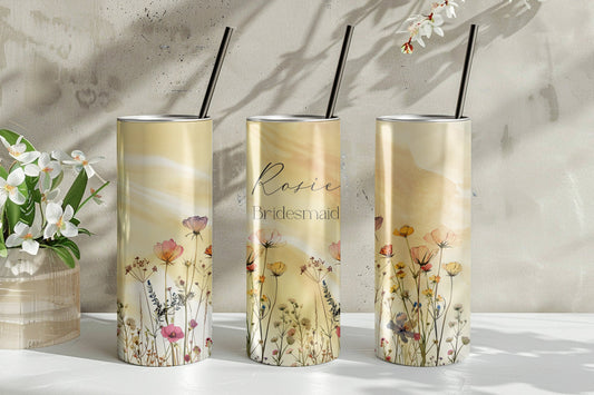 Wild Flower Golden Floral Personalised 20oz Skinny Tumbler