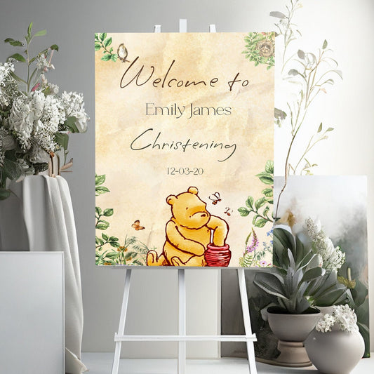 Pooh Bear Honeypot Christening Welcome Poster