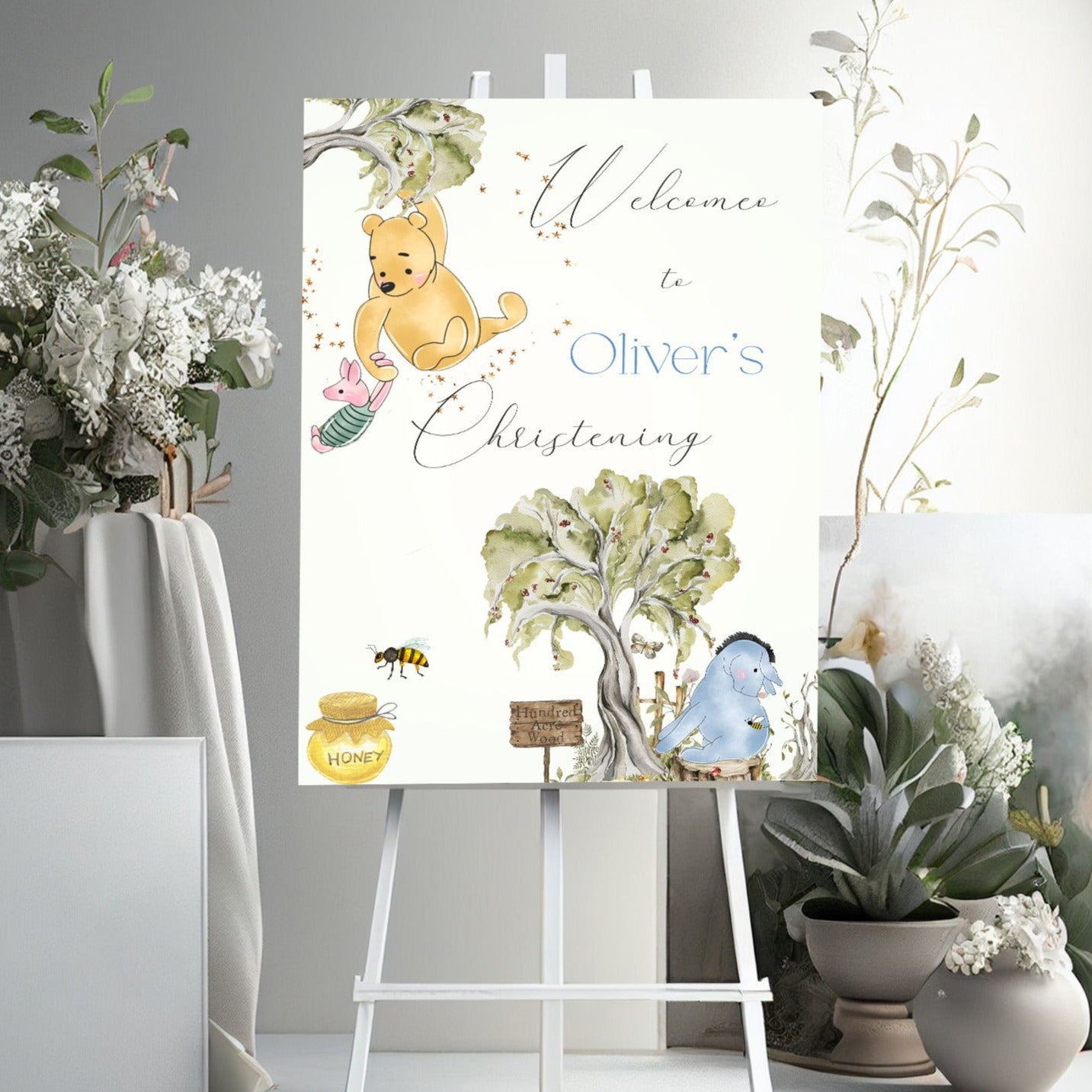 Pooh Bear Honey Christening Welcome Poster