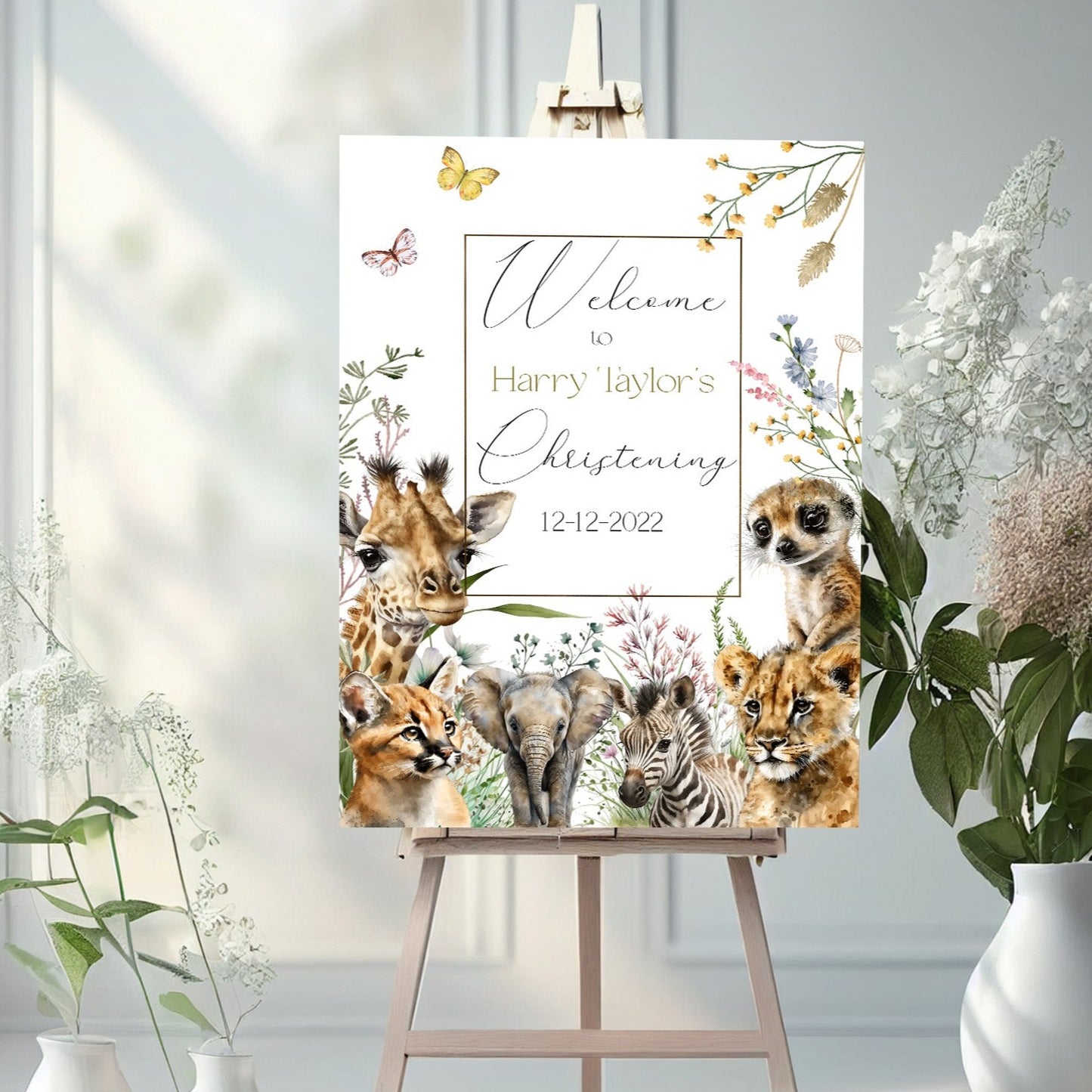 Safari Animal Christening Welcome Poster