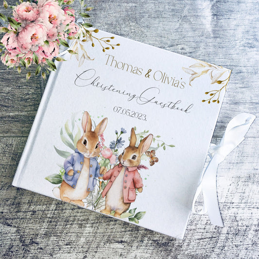 Twins Rabbit Christening Welcome Banner