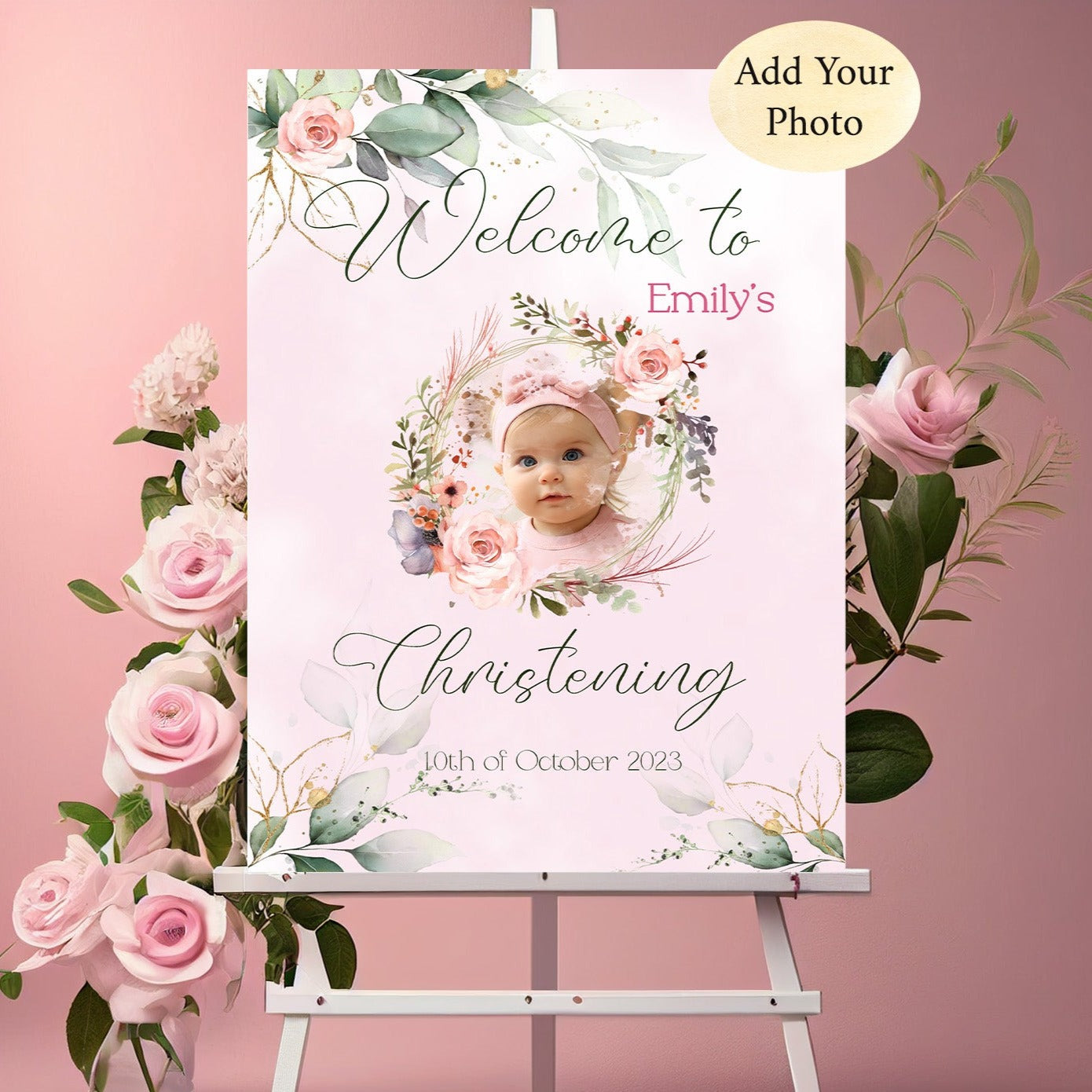 Own Photo Personalised Girl Christening Welcome Poster